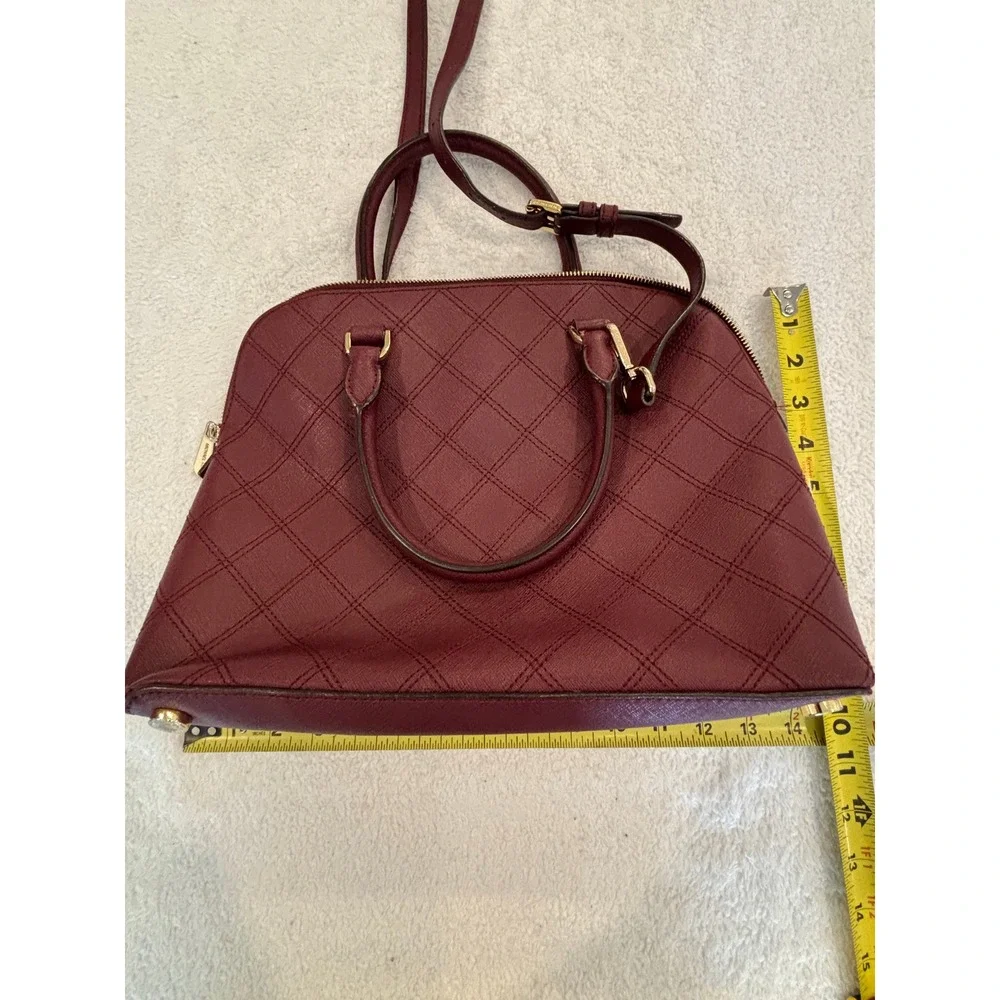 Michael Kors Burgundy Quilted Saffiano Leather Dome Satchel Crossbody Bag